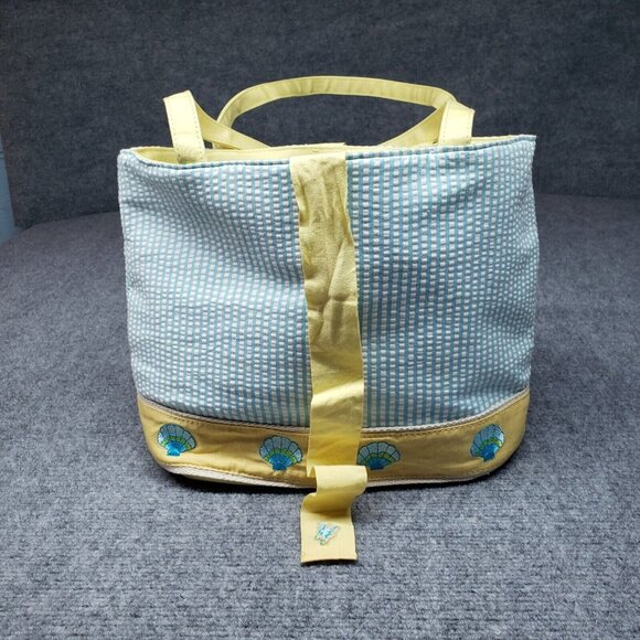 Quacker Factory Shoulder Bag Womens Light Blue Yellow Sea Shell Striped New - Picture 4 of 12